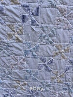 Vintage Hand Stitched Pinwheel Quilt Handmade 92x84 Pastel 50s Large Handmade