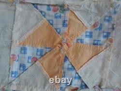 Vintage Hand Stitched Pinwheel Quilt Top 73 x 80