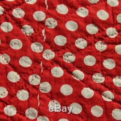 Vintage Hand Stitched Quilt Handmade Wedding Ring Red White Polka Dot 73 X 88