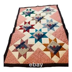 Vintage Hand Stitched Quilt Ohio Star Log Cabin Hanging Wall Art 39 x 26 READ