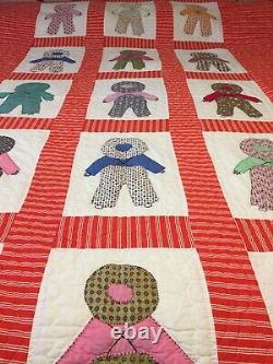Vintage Hand Stitched / Quilted 72 X 92 Boy's Backside Pattern