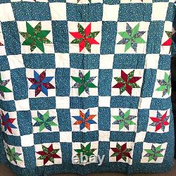 Vintage Hand Stitched Star Pattern Cotton Quilt -72 x 96
