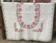 Vintage Handmade 1980s Quilt 90 X 77full White Pink, Green Cross Stitch Flowers