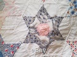 Vintage Handmade 6 Point Star Block Quilt By 80