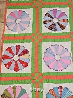 Vintage Handmade 86x71 Quilt Doilies Patchwork Colorful Please Read