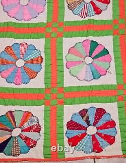 Vintage Handmade 86x71 Quilt Doilies Patchwork Colorful Please Read