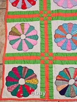 Vintage Handmade 86x71 Quilt Doilies Patchwork Colorful Please Read