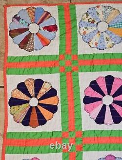 Vintage Handmade 86x71 Quilt Doilies Patchwork Colorful Please Read