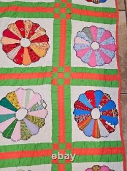 Vintage Handmade 86x71 Quilt Doilies Patchwork Colorful Please Read