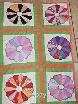 Vintage Handmade 86x71 Quilt Doilies Patchwork Colorful Please Read