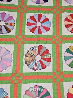 Vintage Handmade 86x71 Quilt Doilies Patchwork Colorful Please Read