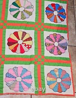 Vintage Handmade 86x71 Quilt Doilies Patchwork Colorful Please Read