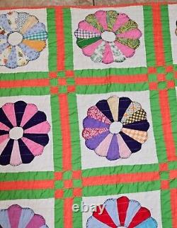 Vintage Handmade 86x71 Quilt Doilies Patchwork Colorful Please Read