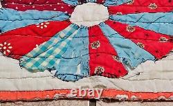 Vintage Handmade 86x71 Quilt Doilies Patchwork Colorful Please Read