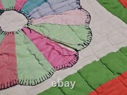 Vintage Handmade 86x71 Quilt Doilies Patchwork Colorful Please Read