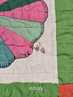 Vintage Handmade 86x71 Quilt Doilies Patchwork Colorful Please Read