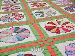 Vintage Handmade 86x71 Quilt Doilies Patchwork Colorful Please Read