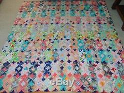 Vintage Handmade AMISH Bed Quilt Blanket 76 x 79 Squares Floral Flowers