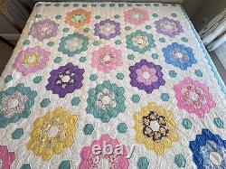 Vintage Handmade Amish Grandmother's Flower Garden Quilt A466