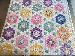 Vintage Handmade Amish Grandmother's Flower Garden Quilt A466