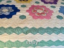 Vintage Handmade Amish Grandmother's Flower Garden Quilt A466