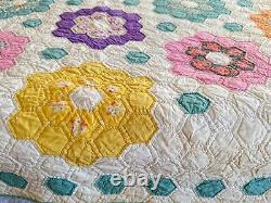 Vintage Handmade Amish Grandmother's Flower Garden Quilt A466