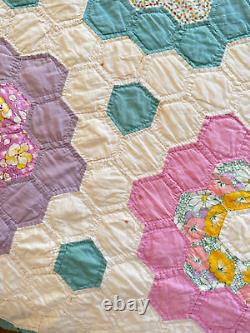 Vintage Handmade Amish Grandmother's Flower Garden Quilt A466