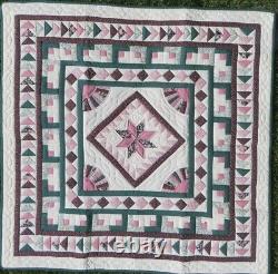 Vintage Handmade Amish Quilt Amana Colonies Flying Geese 8-Pt Star 45 In Square