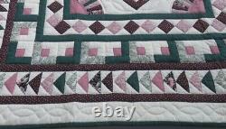 Vintage Handmade Amish Quilt Amana Colonies Flying Geese 8-Pt Star 45 In Square