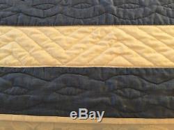 Vintage Handmade And Hand Quilted Red White & Blue Denim 75x93 Quilt