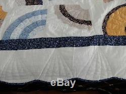 Vintage Handmade Antique Quilt, All Hand Stitched, Fan Block Design, Late 1890s