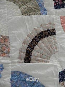 Vintage Handmade Antique Quilt, All Hand Stitched, Fan Block Design, Late 1890s