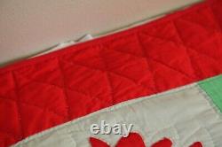 Vintage Handmade Applique Tulip Quilt Queen 87 x 96 Red Green Floral Country