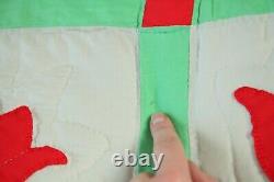 Vintage Handmade Applique Tulip Quilt Queen 87 x 96 Red Green Floral Country