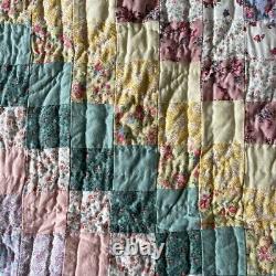 Vintage Handmade Arch Quilts Hand Stitched Pastel Floral Twin Blanket Boho Quilt
