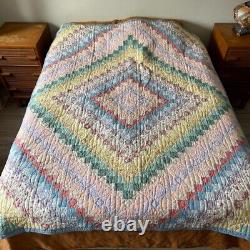 Vintage Handmade Arch Quilts Hand Stitched Pastel Floral Twin Blanket Boho Quilt