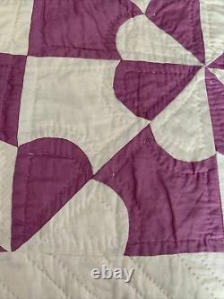 Vintage Handmade Bed Quilt 87 X 74 Purple White Lightweight
