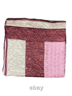 Vintage Handmade Bedding Set Coverlet Bedspread Shams Pink Quilted Hearts RARE