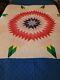 Vintage Handmade Big Multicolor Patch Starburst Quilt King/queen Size 102x84 New