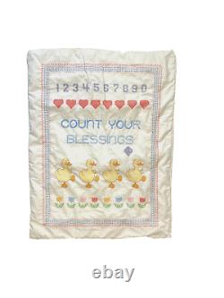 Vintage Handmade Blanket Quilt 60s 70s Count Your Blessings Needlepoint Stitched