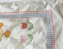 Vintage Handmade Blanket Quilt 60s 70s Count Your Blessings Needlepoint Stitched
