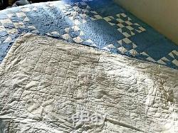 Vintage Handmade Blue and White Star Patchwork Quilt