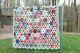 Vintage Handmade Brightly Colored Hexagons Patchwork Quilt Scalloped Edge
