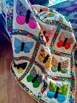 Vintage Handmade Butterfly Patchwork Quilt Blanket 1930's pattern 70 x 87