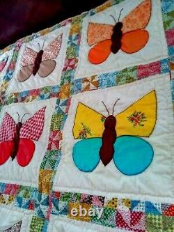 Vintage Handmade Butterfly Patchwork Quilt Blanket 1930's pattern 70 x 87