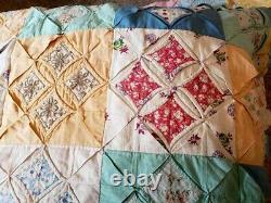 Vintage Handmade Cathedral Window Multi Color Quilt 8 Squares 86x118
