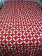 Vintage Handmade Cathedral Window Quilt 80 X 90 Red, White And Blue