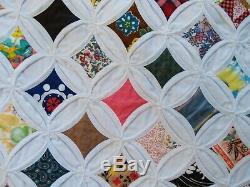 Vintage Handmade Cathedral Window Quilt Blanket 86 by 77