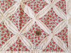 Vintage Handmade Cathedral Window Quilt Hand Sewn 59 x 79