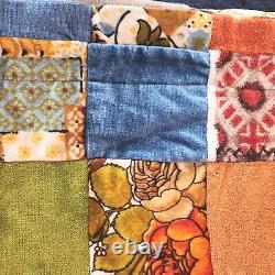 Vintage Handmade Chenille And Velvet Patchwork Quilt/ Hippie/ Boho/ 95x 80